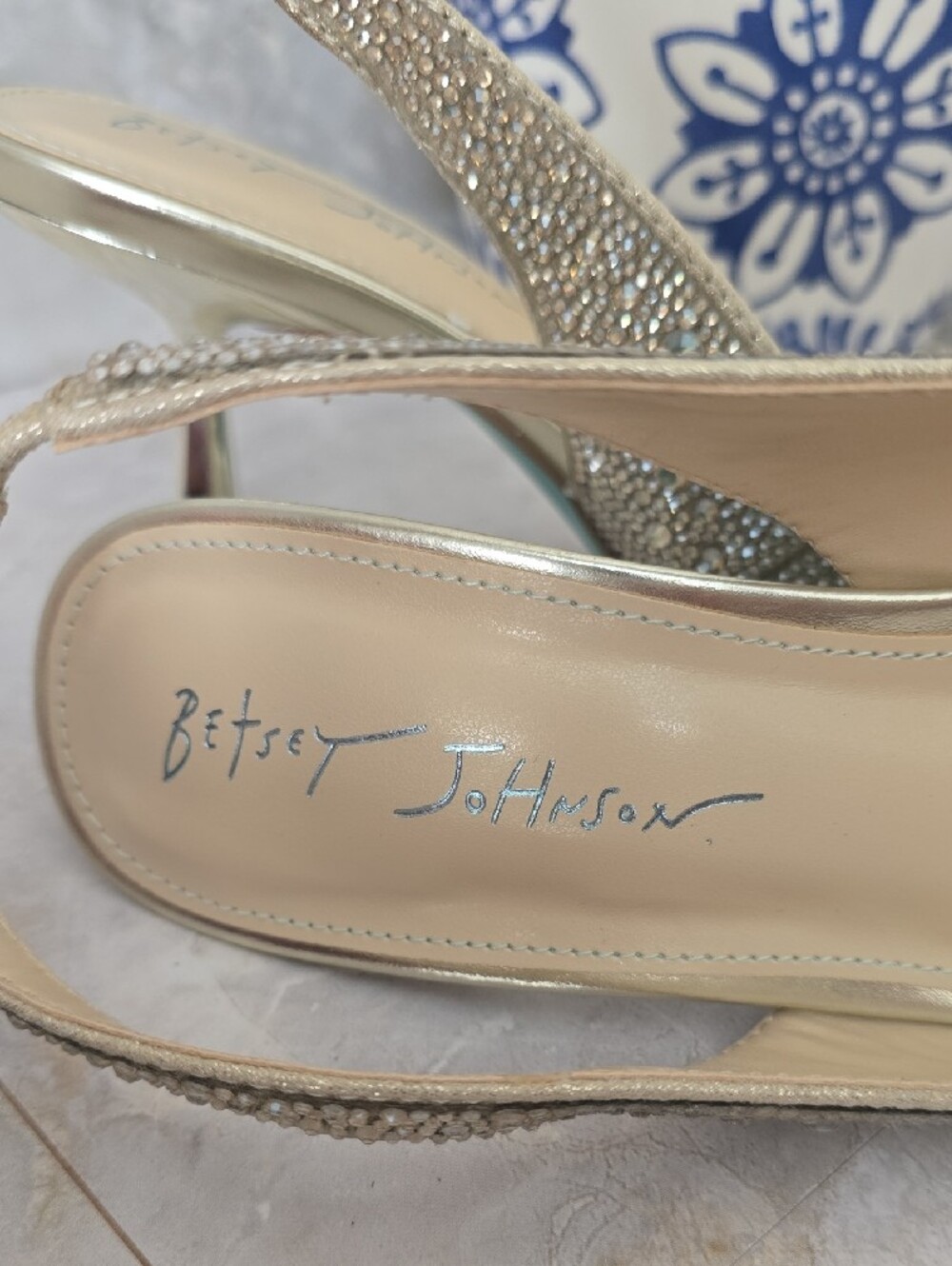 Betsey Johnson Clark Rhinestone Slingback Pumps - Light Gold - Size 7 - Picture 3 of 11